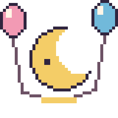 Pixel art Lune avec des ballons, grille 40 × 40