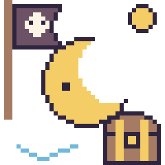 Pixel art Lune en aventure pirate, grille 40 × 40