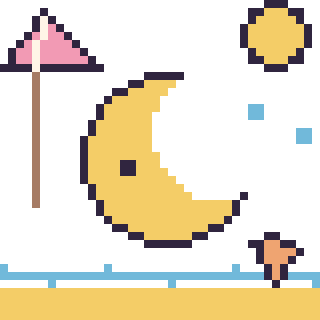 Modèle de pixel art Lune à la plage sur une grille de 40 par 40 cases