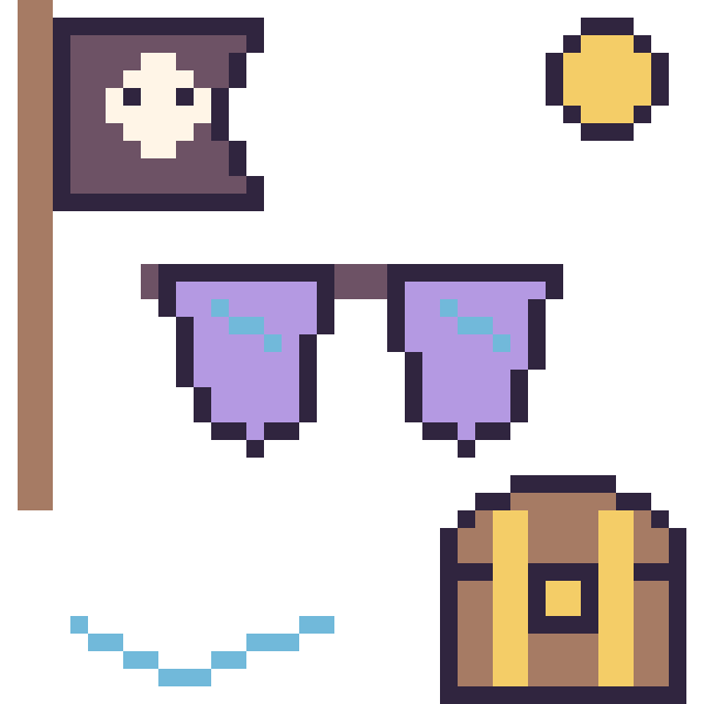 Modèle de pixel art Lunettes de soleil en aventure pirate sur une grille de 40 par 40 cases