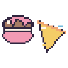 Pixel art Macaron au chocolat et Pizza décoré, grille 40 × 40