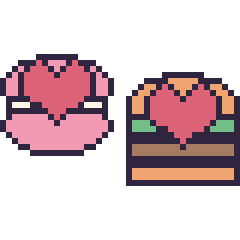Pixel art Macaron avec un cœur et Burger avec un cœur, grille 40 × 40