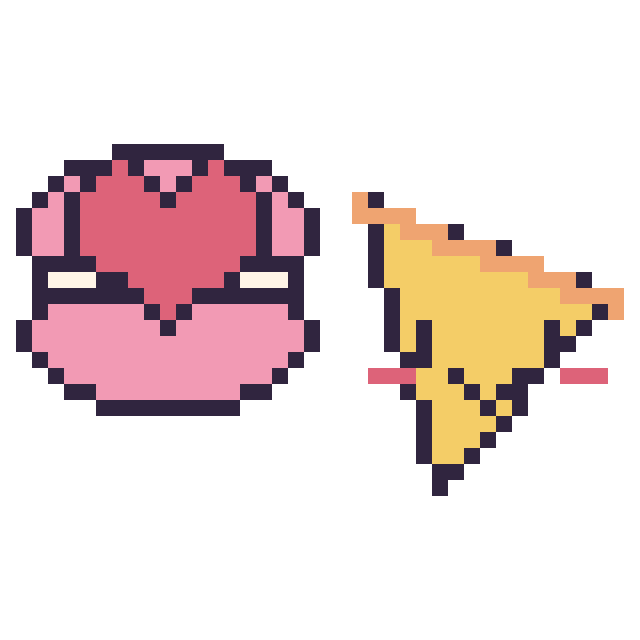 Modèle de pixel art Macaron avec un cœur et Pizza kawaii sur une grille de 40 par 40 cases
