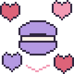 Pixel art Macaron avec des cœurs, grille 40 × 40