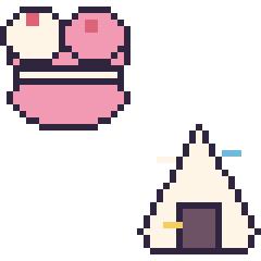 Pixel art Macaron double garniture et Onigiri décoré, grille 40 × 40