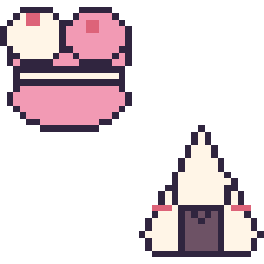 Pixel art Macaron double garniture et Onigiri kawaii, grille 40 × 40
