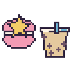 Pixel art Macaron avec une étoile et Boba décoré, grille 40 × 40
