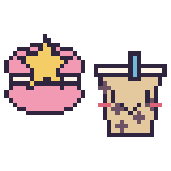 Pixel art Macaron avec une étoile et Boba kawaii, grille 40 × 40