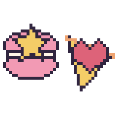 Pixel art Macaron avec une étoile et Pizza avec un cœur, grille 40 × 40