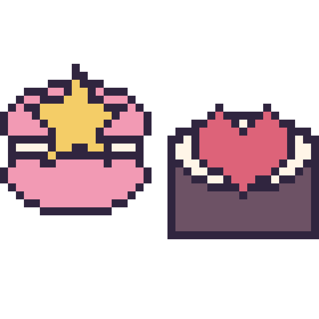 Modèle de pixel art Macaron avec une étoile et Sushi avec un cœur sur une grille de 40 par 40 cases