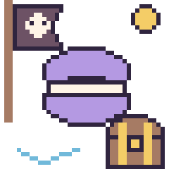Pixel art Macaron en aventure pirate, grille 40 × 40