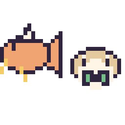 Pixel art Magicarpe mini et Brindibou mini, grille 32 × 32