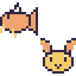Pixel art Magicarpe mini et Feunnec mini, grille 32 × 32
