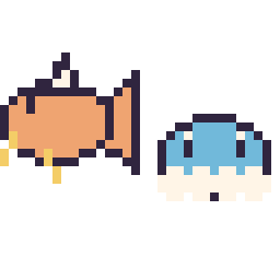 Pixel art Magicarpe mini et Grenousse mini, grille 32 × 32