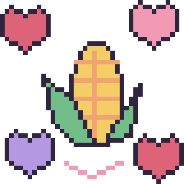 Modèle de pixel art Maïs avec des cœurs sur une grille de 40 par 40 cases