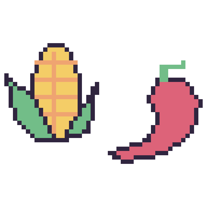 Modèle de pixel art Maïs et Piment sur une grille de 48 par 48 cases