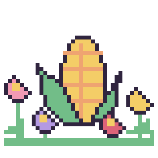 Modèle de pixel art Maïs dans le jardin sur une grille de 40 par 40 cases