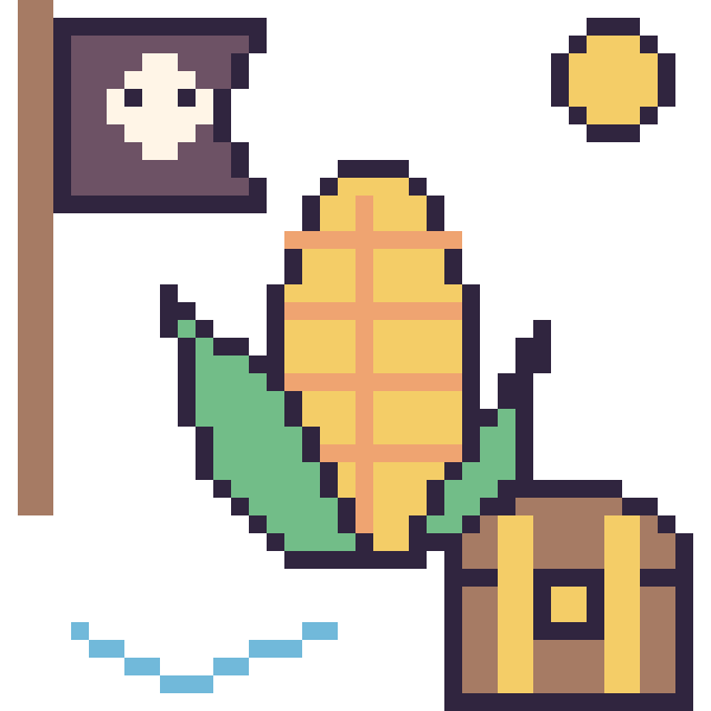 Modèle de pixel art Maïs en aventure pirate sur une grille de 40 par 40 cases