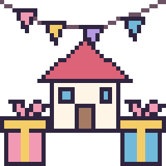 Pixel art Maison pour un anniversaire, grille 40 × 40