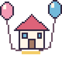 Pixel art Maison avec des ballons, grille 40 × 40