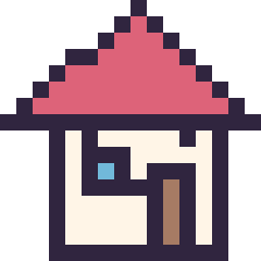 Pixel art Maison kawaii 16 × 16, grille 16 × 16