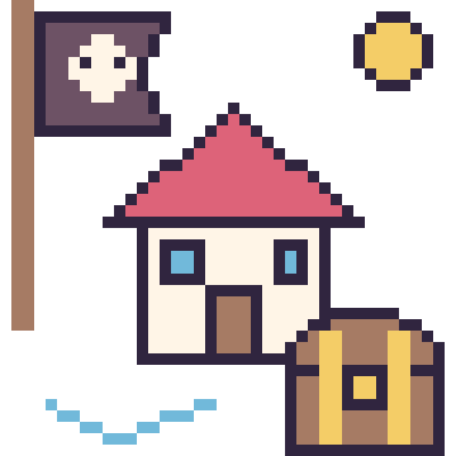 Modèle de pixel art Maison en aventure pirate sur une grille de 40 par 40 cases