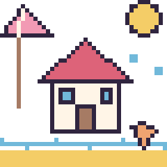 Pixel art Maison à la plage, grille 40 × 40