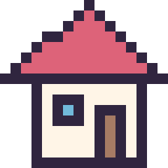 Pixel art Maison simple 16 × 16, grille 16 × 16