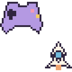 Pixel art Manette et Fusée kawaii 16 × 16, grille 40 × 40