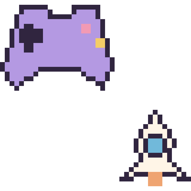 Modèle de pixel art Manette et Fusée simple 16 × 16 sur une grille de 40 par 40 cases
