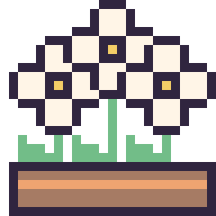 Pixel art Marguerite en jardinière, grille 24 × 24