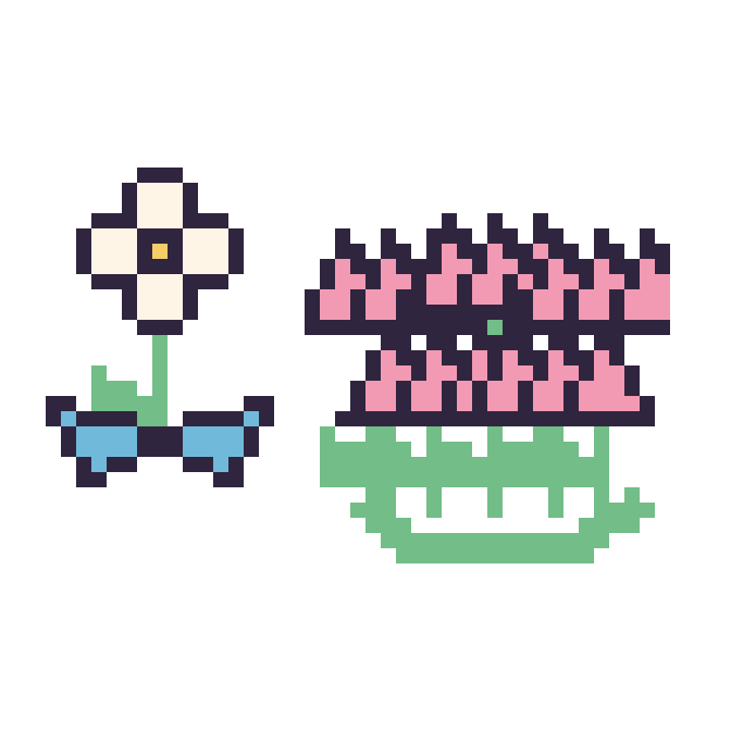 Modèle de pixel art Marguerite avec un nœud et Lotus en couronne sur une grille de 48 par 48 cases