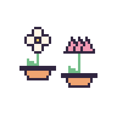 Pixel art Marguerite en pot et Lotus en pot, grille 48 × 48