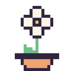 Pixel art Marguerite en pot, grille 24 × 24