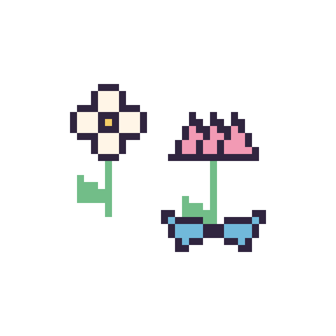 Modèle de pixel art Marguerite tige fleurie et Lotus avec un nœud sur une grille de 48 par 48 cases