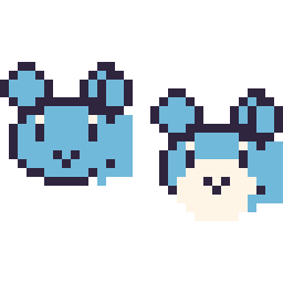 Pixel art Marill mini et Azurill mini, grille 32 × 32