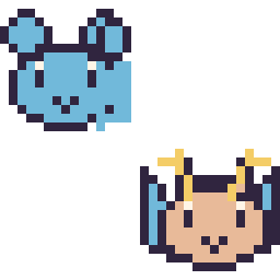 Pixel art Marill mini et Dracolosse mini, grille 32 × 32