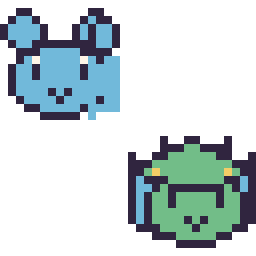 Pixel art Marill mini et Fantyrm mini, grille 32 × 32