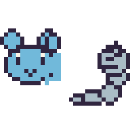 Pixel art Marill mini et Onix mini, grille 32 × 32