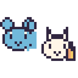Pixel art Marill mini et Ponyta mini, grille 32 × 32