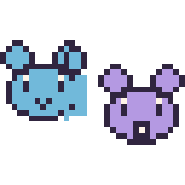 Modèle de pixel art Marill mini et Rattata mini sur une grille de 32 par 32 cases