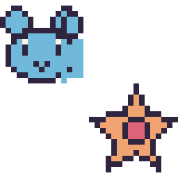 Pixel art Marill mini et Stari mini, grille 32 × 32