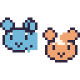 Pixel art Marill mini et Teddiursa mini, grille 32 × 32