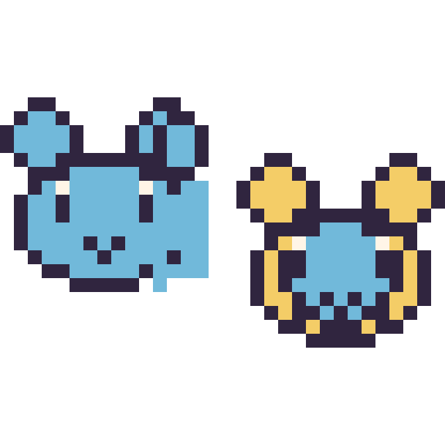 Modèle de pixel art Marill mini et Wattouat mini sur une grille de 32 par 32 cases