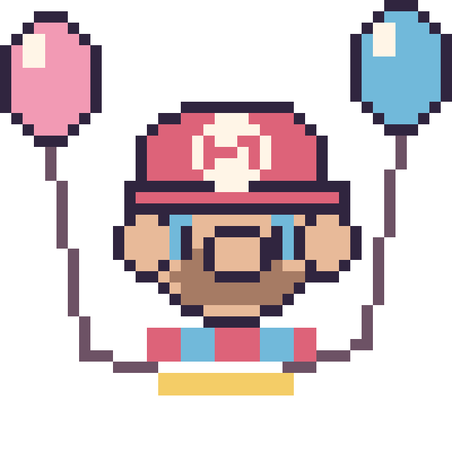 Modèle de pixel art Mario avec des ballons sur une grille de 40 par 40 cases