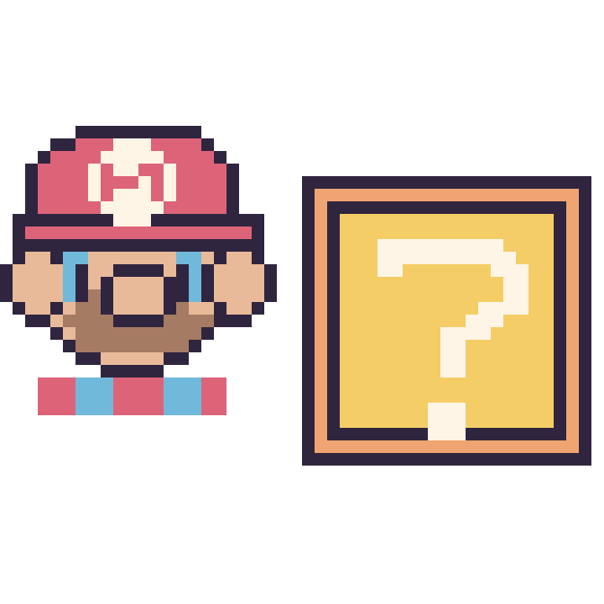 Modèle de pixel art Mario et Bloc mystère Mario sur une grille de 48 par 48 cases