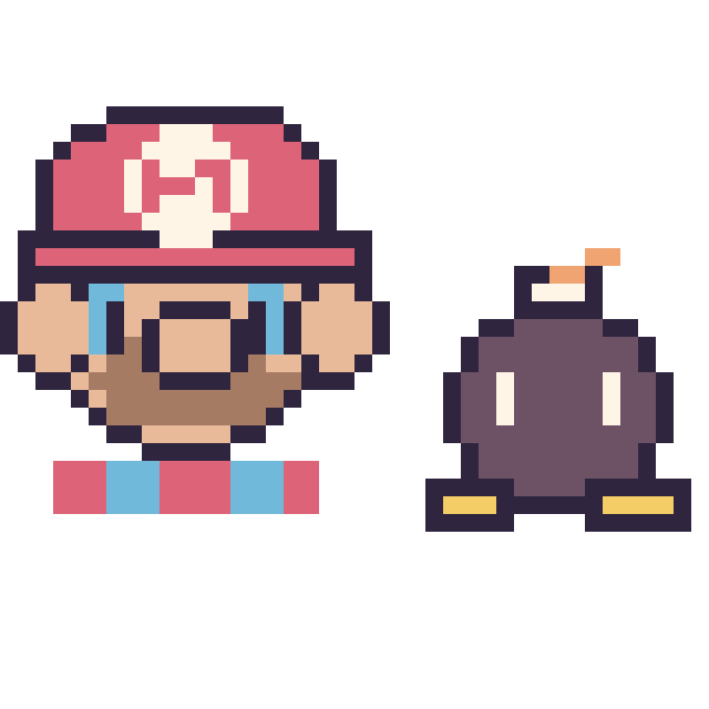 Modèle de pixel art Mario et Bob-omb mini sur une grille de 40 par 40 cases