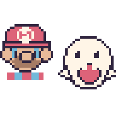 Pixel art Mario et Boo, grille 48 × 48