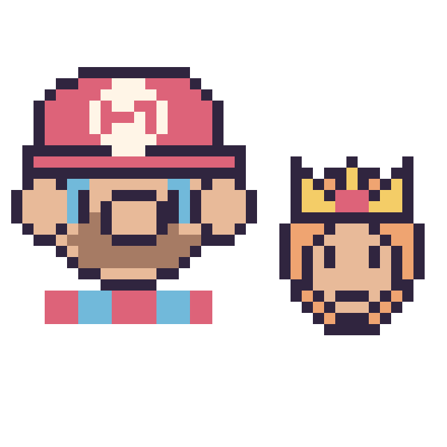 Modèle de pixel art Mario et Daisy mini sur une grille de 40 par 40 cases