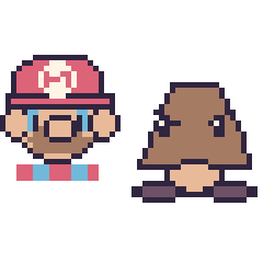 Pixel art Mario et Goomba, grille 48 × 48